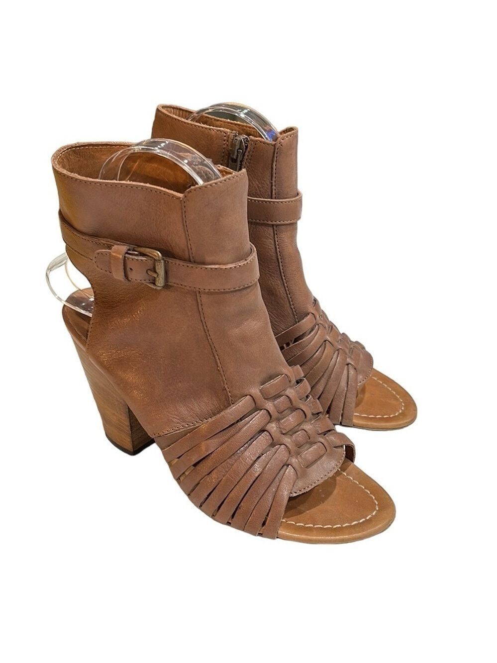 Fabianelli Italian Leather Woven Open Toe Heeled Ankle Bootie SZ 6